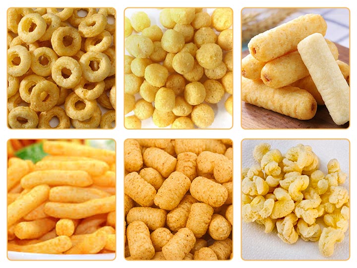 corn puff products produced by puffing machine
