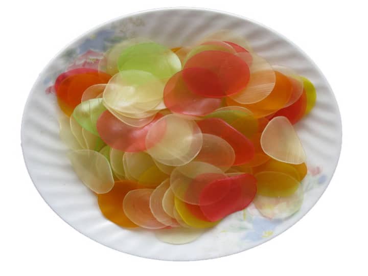 Colored uncooked prawn crackers